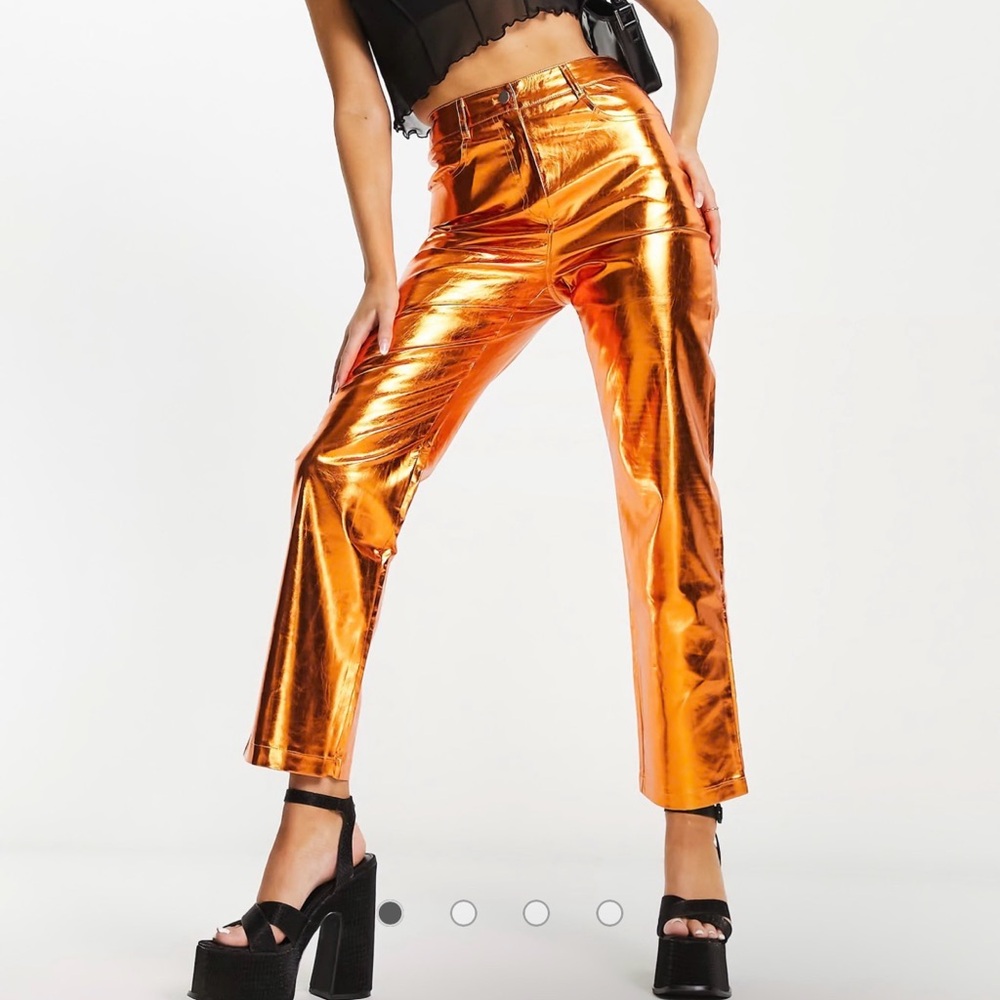 Vibrant Metallic Orange Cropped Pants